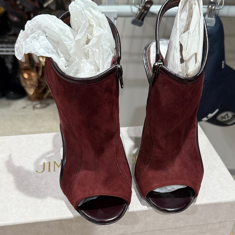Elegant Burgundy Peep-Toe Heeled Boots
